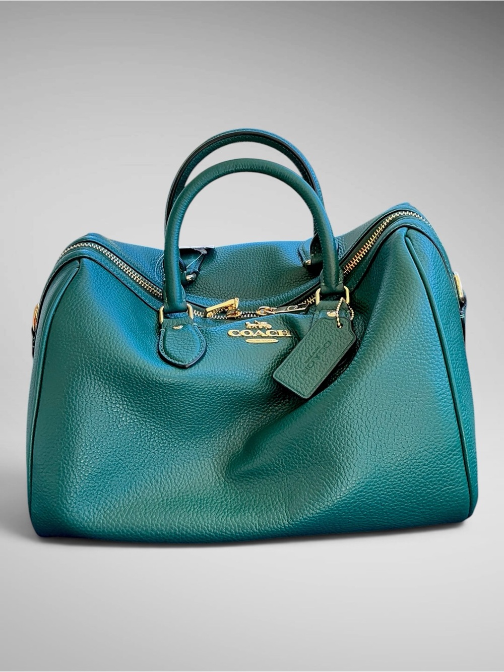 Coach Rowan Large Satchel Emerald Green Pebble Leather Gold Hardware NWT